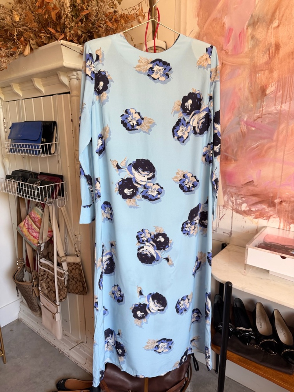 St. John Light Blue Floral Long Sleeve Maxi Dress